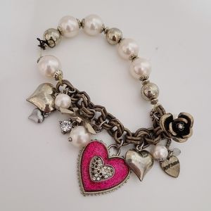 Betsy Johnson Charm Gold & Pearl Bracelet